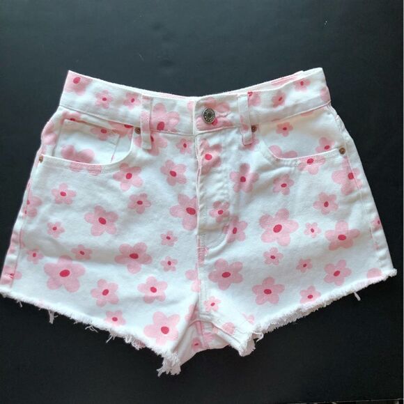 PacSun Pink 90’s Flower Vintage High Waisted Y2K Denim Shorts Size 24 - Picture 4 of 16